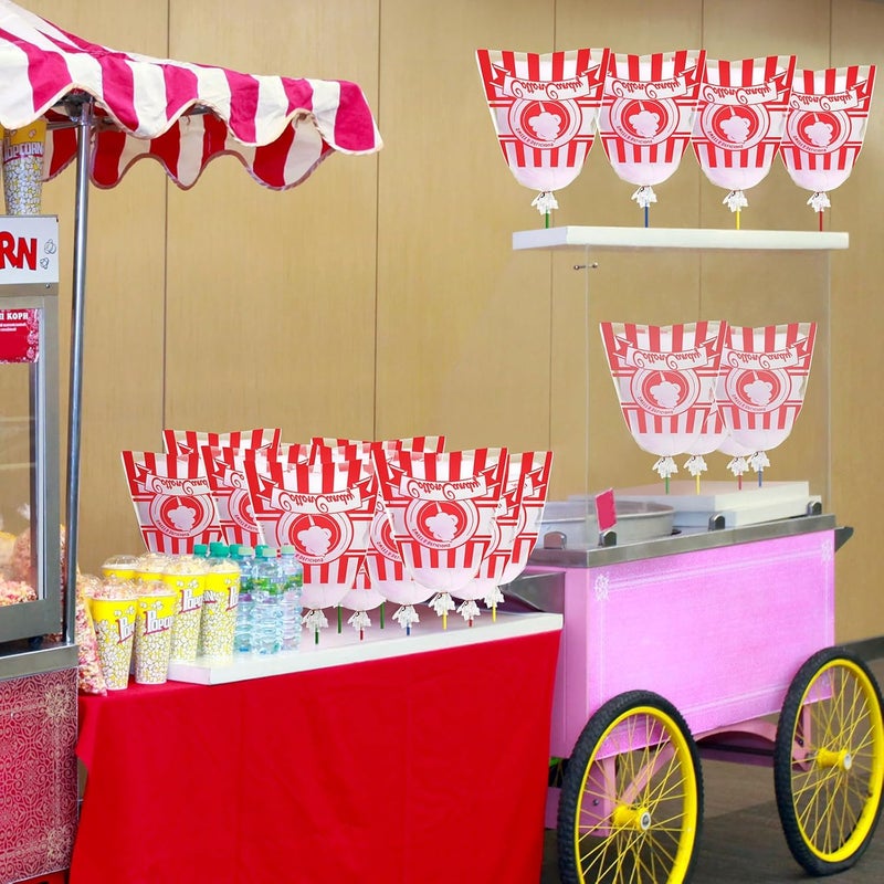 Geyee 500 Count Cotton Candy Bags with Ties Large Clear Cotton Candy Bags with Stripe Print, Perfect for the Carnivals Summer Party Kitchen Supplies 17.7 x 11.8 Inch - Image 4